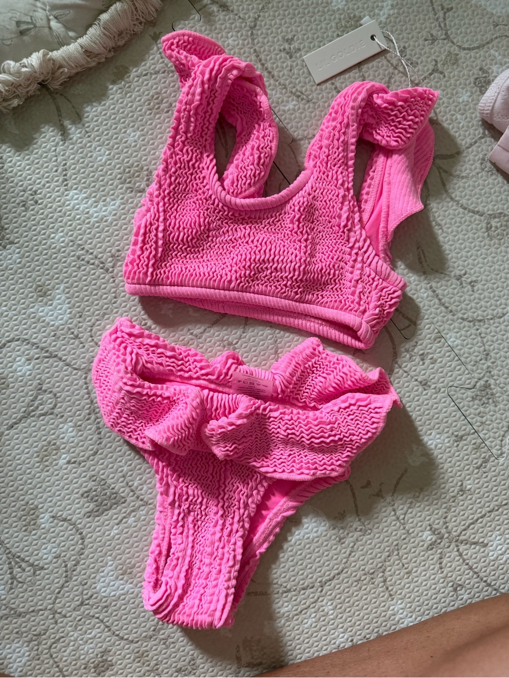 Pink Textured Ruffle Bikini Set baby 6-12mo (fits more like 3-6)
